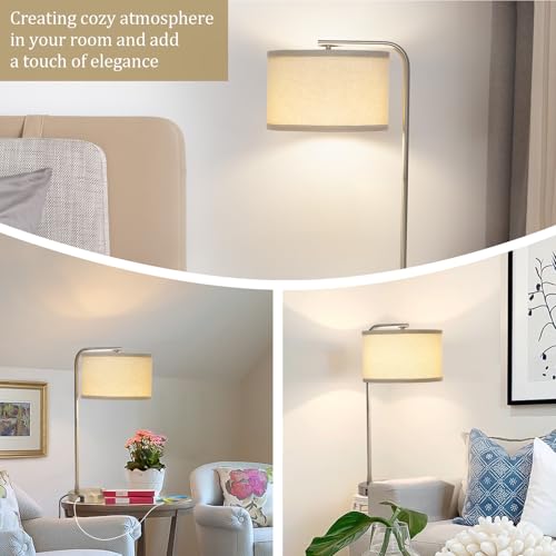 25" Tall Modern Bedside Lamp with USB C+A Ports, Fully Dimmable Table Lamp - color: Silver
