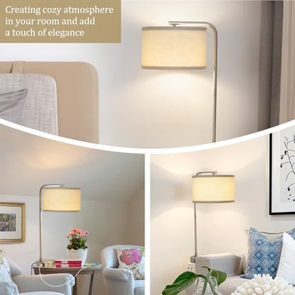 25" Tall Modern Bedside Lamp with USB C+A Ports, Fully Dimmable Table Lamp - color: Silver