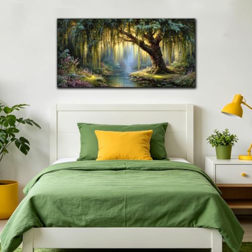 MXUNYZ Green Willow Tree Canvas Wall Art Botanical Nature Print Painting - color: Green, size: 40"L x 20"W