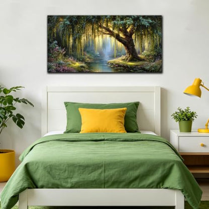 MXUNYZ Green Willow Tree Canvas Wall Art Botanical Nature Print Painting - color: Green, size: 40"L x 20"W