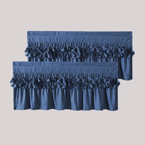 HIG 2 Pack Navy Ruffle Handcrafted Window Valances, 52"x18" - color: Navy, size: 52"W x 18"L (Pack of 2)