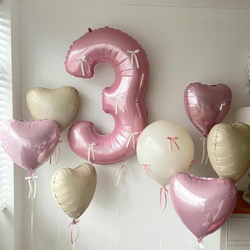 Pink White Heart Foil Balloons,12Pcs 18Inch Heart Shaped Balloons - color: Pink Cream