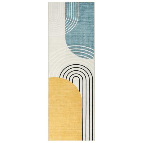 DCX 2x6 Area Rug Living Room: Modern Washable Indoor Carpet Blue & Yellow - color: Yellow & Blue, size: 2' x 6' (Rectangular)
