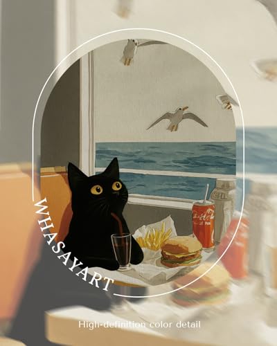 WHASAYART Framed Whimsical Black Cat Canvas Wall Art 12x16 Inch - color: Black Cat Holiday, size: 16"L x 12"W
