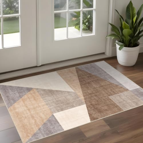 2x3 Washable Geometric Area Rug - Non-Slip Entryway Throw Rugs Tan Beige - color: Tan Beige, size: 2' x 3' (Rectangular)