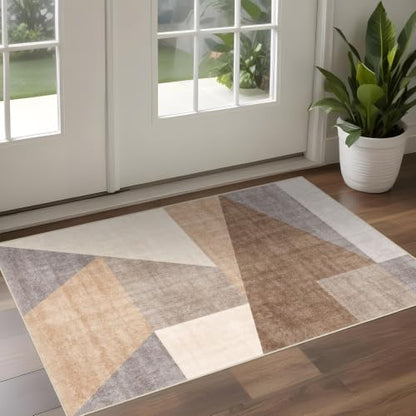 2x3 Washable Geometric Area Rug - Non-Slip Entryway Throw Rugs Tan Beige - color: Tan Beige, size: 2' x 3' (Rectangular)
