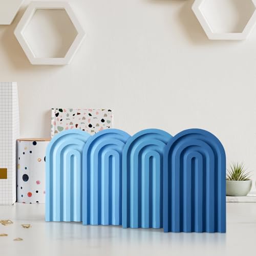 Harloon 4 Pcs Boho Arch Bookends Rainbow Wooden Book Ends, Sky Blue Color - color: Denim Blue Color