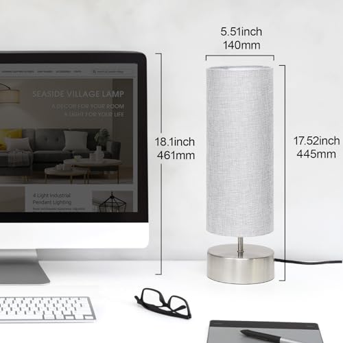 Bedside Touch Lamp, 3 Way Touch Control Table Lamp, Modern Nightstand Lamp - color: Gray Shade with Silver Base