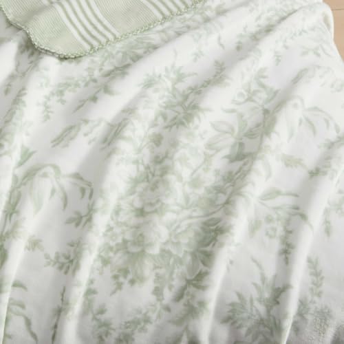 Laura Ashley - Soft Reversible Throw Blanket for Bed & Couch, 50 x 70 - color: Toile Delight Green
