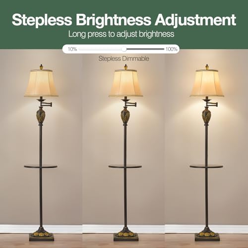 Traditional Floor Lamp with Tray, Remote Dimmable, 350°Swing Arm,Black Gold - color: Black Gold-12