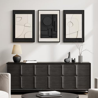 3D Textured Framed Black and White Abstract Wall Art Set of 3, 16x24 In - color: Black and White, size: 16"w X 24"h X 3pcs