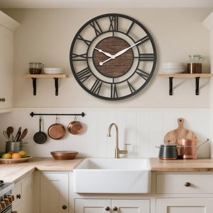 16 Inch Black Roman Numerals Large Wall Clock with Walnut Dial - color: Black Walnut, size: 16 inch