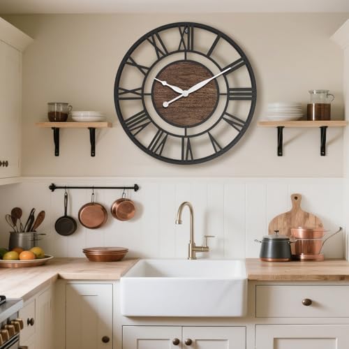 30 Inch Black Roman Numerals Large Wall Clock with Walnut Dial - color: Black Walnut, size: 30 inch