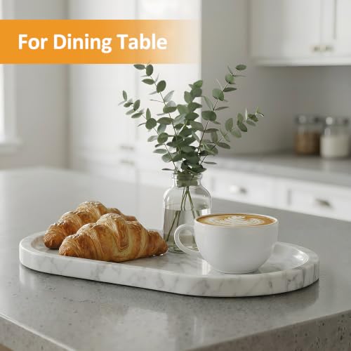 Natural Marble Bathroom Tray, 12×6 inch Oval Marble Vanity Tray - color: White