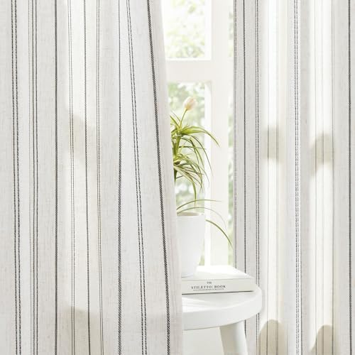 Black Striped Linen Curtain,Light Filtering Drapes,2 Panels,52x108 - color: Black, size: 52"W x 108"L (Pack of 2)