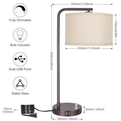 Tall Table Lamps Set of 2, Fully Dimmable Bedside Lamp with USB C+A Ports - color: Brown 2 Pack