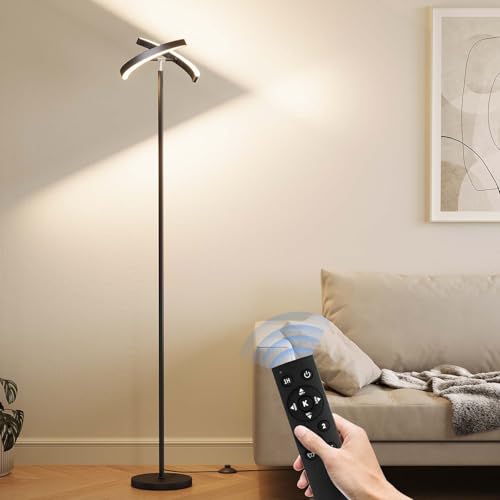 SUNMORY Floor Lamp for Living Room, 28W Bright LED Lamp with Remote Control - color: Black