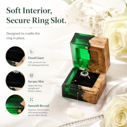 Wedding Ring Box,Sage Green Engagement Ring Box for Proposal with Single Slot Handcrafted, Made of Wood and Resin, Wedding Ceremony, Jewelry Organizer - color: Sage Green