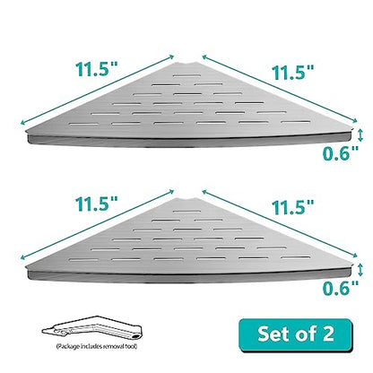 Qeke 2 Pack Corner Shower Shelf Brushed, 11.5" Recessed Tile Shower Shelf - color: Brushed Nickel
