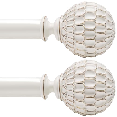 Ycolnaefllr 2Pack White Pinecone Curtain Rod, Farmhouse Heavy Duty, 18-64" - color: vintage white, size: 18-64"(2 Pack)