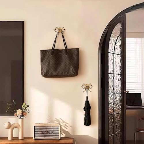2 Pack Gold Bow Curtain Holdbacks, Solid Metal Wall Mounted Curtain Tiebacks Decorative Drapery Hooks for Living Room Bedroom Office Home