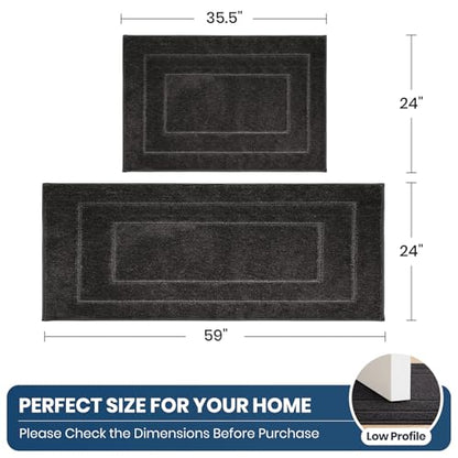 PURRUGS Kitchen Rug and Runner, Set of 2, 24" x 35.5"+ 24" x 59", Charcoal - color: Charcoal, size: 24" X 35.5"+ 24" X 59"