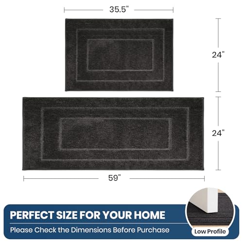 PURRUGS Kitchen Rug and Runner, Set of 2, 24" x 35.5"+ 24" x 59", Charcoal - color: Charcoal, size: 24" X 35.5"+ 24" X 59"