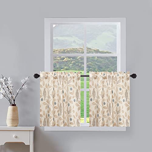 VOGOL Country Bird Print Tier Curtains, 30 x 24, 2 Panels, Beige - color: Birds, size: 30"W x 24"L (Pack of 2)