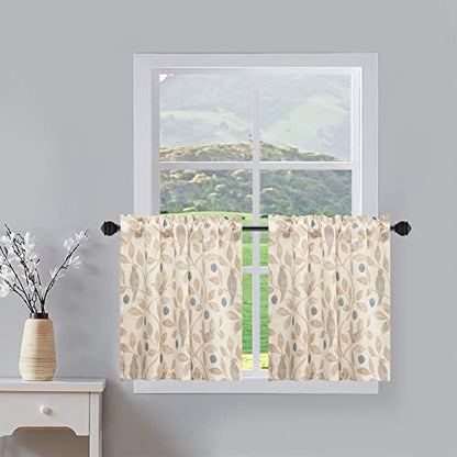 VOGOL Country Bird Print Tier Curtains, 30 x 24, 2 Panels, Beige - color: Birds, size: 30"W x 24"L (Pack of 2)