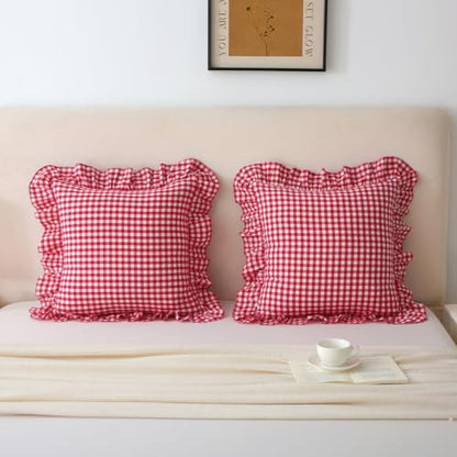 Mywinlle 2 Pack Red/White Plaid Gingham Throw Pillow Covers 18"x18" - color: Red Plaid, size: 18" x 18" (Pack of 2)