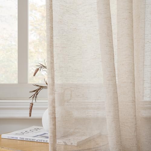 FMFUNCTEX Taupe Linen Sheer Curtains, 63 Inches, 2 Panels for Bedroom - color: Rod Pocket| Taupe, size: 52"W x 63"L (Pack of 2)