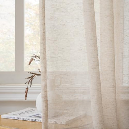 FMFUNCTEX Taupe Linen Sheer Curtains, 63 Inches, 2 Panels for Bedroom - color: Rod Pocket| Taupe, size: 52"W x 63"L (Pack of 2)