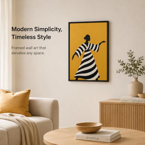 Framed Abstract Female African Black Women Canvas Wall Art - color: Striped Woman, size: 24"L x 16"W