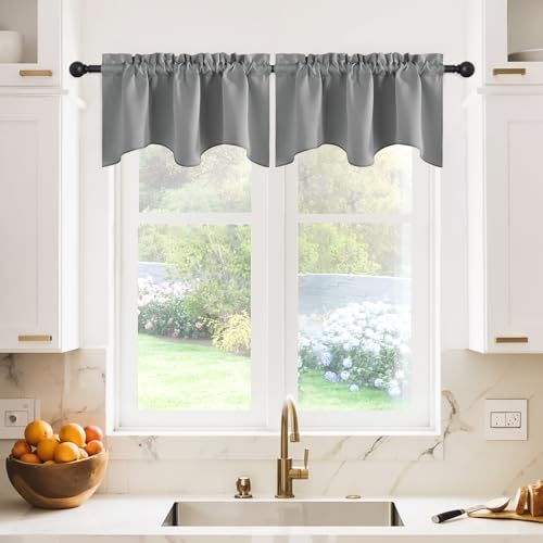 NICETOWN 2 Panels Silver Grey Kitchen Valances for Windows, 42W x 18L - color: Silver Grey, size: 42"W x 18"L (Pack of 2)