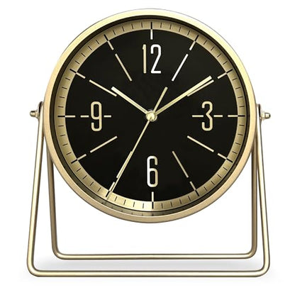 Vintage Metal Desk Clock, Gold Black