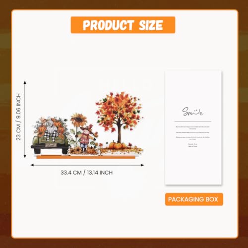 Smile Fall Thanksgiving Halloween Wooden Standing Decor, Truck Pumpkin Scarecrow Sunflower Tiered Tray Signs with Stands for Rustic Farmhouse Home Decor - style: Fall Scarecrow