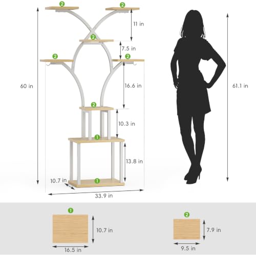Elbourn Plant Stand Indoor with Grow Light - 8 Tiered 60" Plant Shelf - color: White