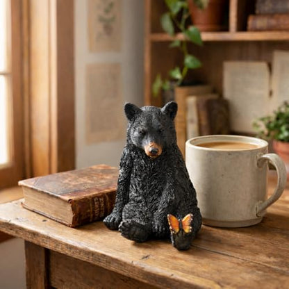 The Bridge Collection Decorative Black Bear Figurine with Butterfly Friend