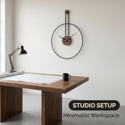 Modern Minimalist Black Metal Ring Wooden Silent Wall Clock Decor