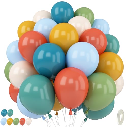 Boho Rainbow Balloons 60 Pcs 12 Inch Retro Blue Orange Yellow Green Balloon - color: Retro Blue Orange Yellow Green