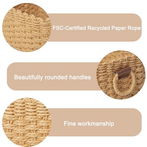 QINGTUHONE Woven Paper Rope Wicker Basket for Organizing(Set of 3,Desert) - color: Desert color