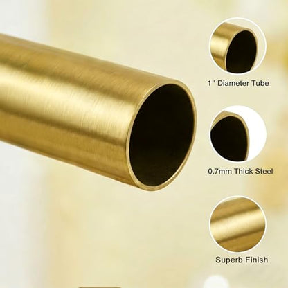Golde Curtain Rods for Windows 18 to 120 inches,1 Inch Modern Metal Drapery Rods,Adjustable Heavy Duty Curtain Pole with Round Finials(18"-120"Soft Gold) - color: Soft Gold, size: 18"-120"