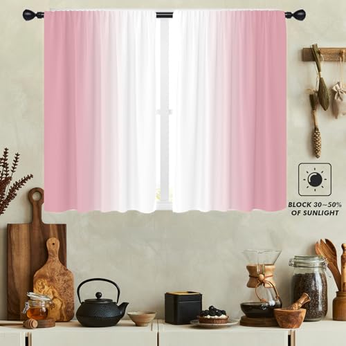 Pink Kitchen Curtains, Ombre, 2 Panels, 27.5" W x 39" L, Rod Pocket - color: Pink and White, size: 27.5"W x 39"L (Pack of 2)