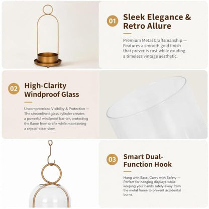 Hurricane Glass Candle Holders, Brass Hanging Candle Lanterns