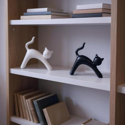 Zerzsy Ceramic Cat Statue, 2-Pack Black and White Kitten Figurine - color: Black White-cat