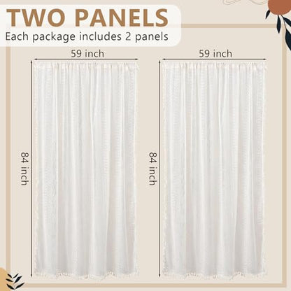 2 Panels Light Beige Boho Sheer Curtains 59" W x 84" L
