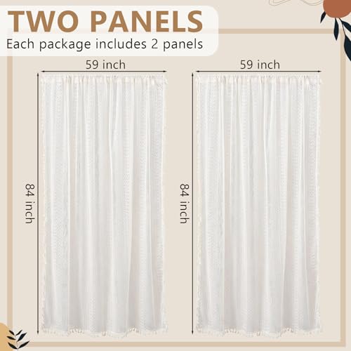 2 Panels Light Beige Boho Sheer Curtains 59" W x 84" L