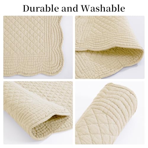 HOMBYS Quilted Placemats Set of 6 Washable-13x18 inches Rectangular Placemats for Kitchen Table-100% Cotton Fabric Rectangular Table Mats, (Light Brown) - color: Light Brown