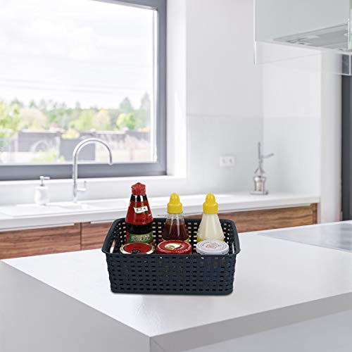 Sandmovie Plastic Weave Storage Baskets for Kitchen Bathroom, Navy Blue, 6 Packs - color: Navy Blue