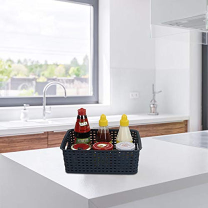 Sandmovie Plastic Weave Storage Baskets for Kitchen Bathroom, Navy Blue, 6 Packs - color: Navy Blue